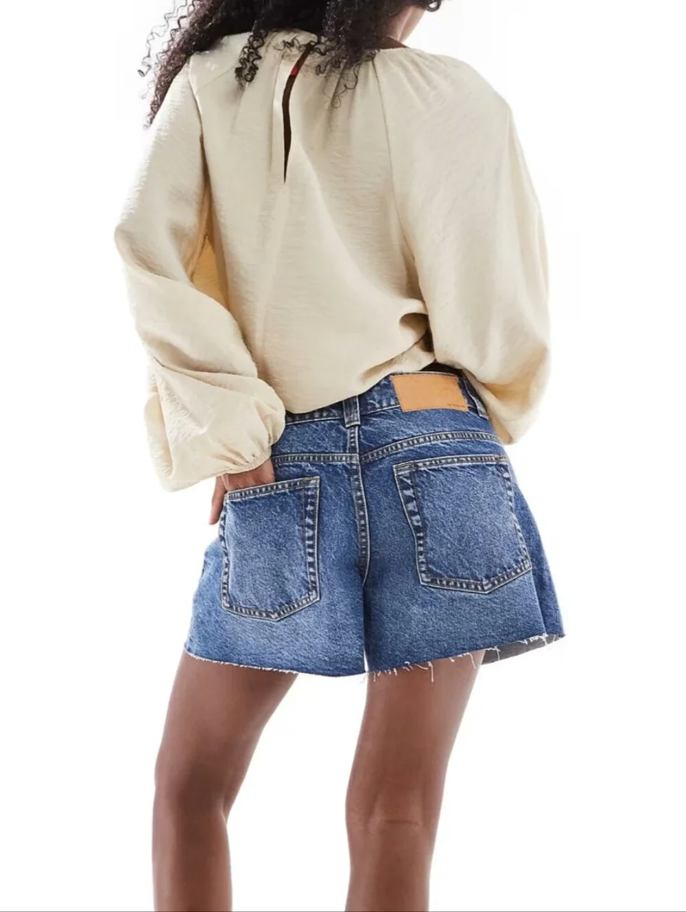 ASOS DESIGN denim relaxed shorts in midwash blue